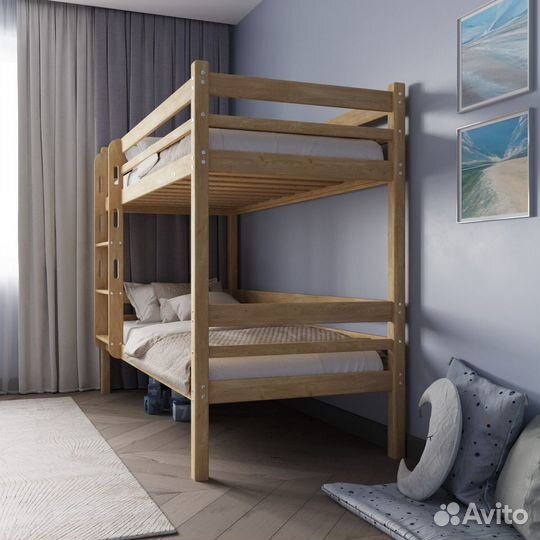 Двухъярусная детская кровать натуральный цвет
