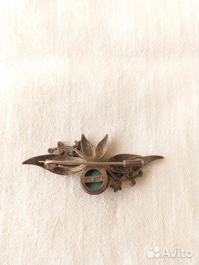 Брошь СССР серебро с малахитом