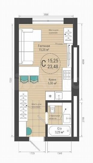Квартира-студия, 23,5 м², 3/25 эт.