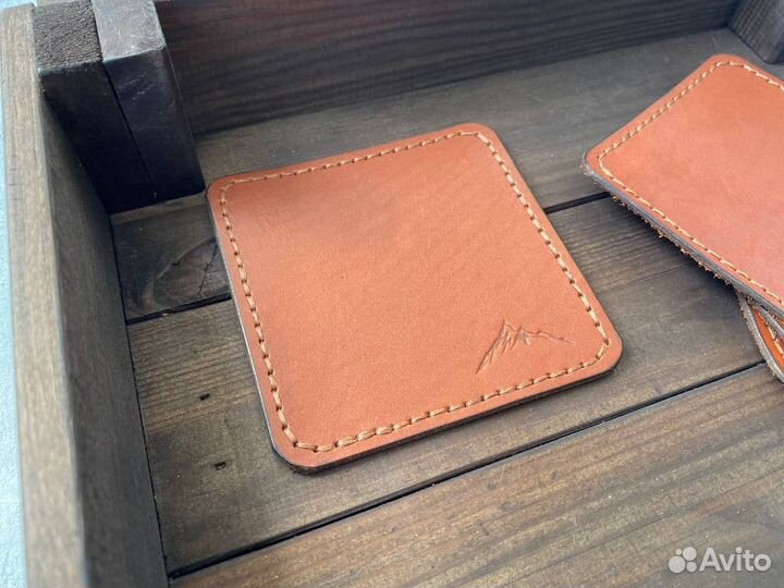 Подставки под бокалы из коричневой юфти (4 шт)