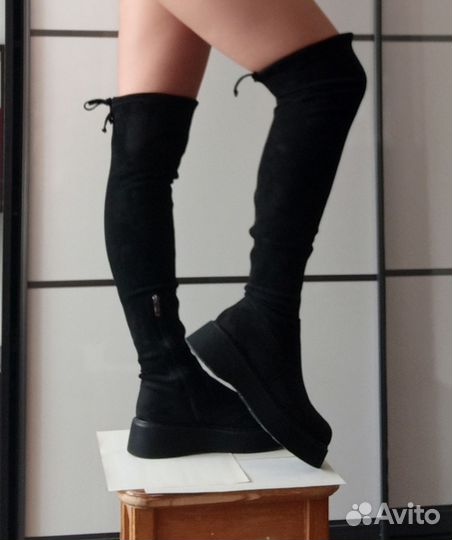 Сапоги ботфорты замшевые