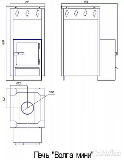 Печь банная Волга 18 с выносом