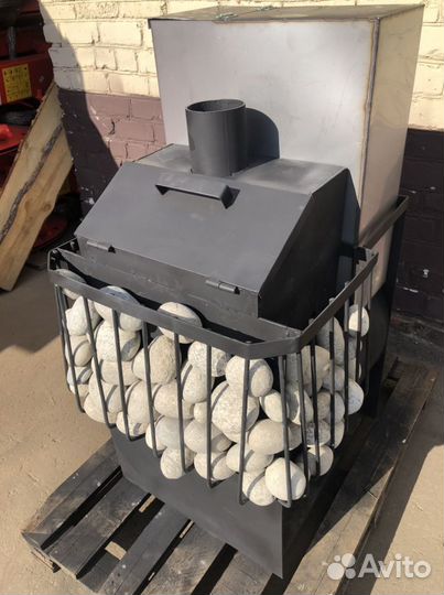 Печь для бани с баком с двумя каменками