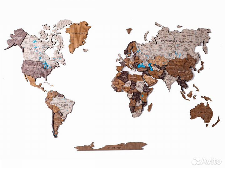 Деревянная карта мира 3D настенная, Ковров