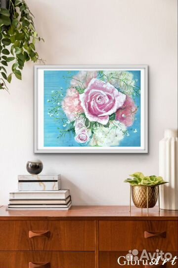 Картина маслом букет цветов с розой