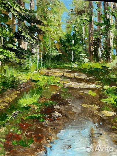 Картина маслом в раме Лесной пейзаж