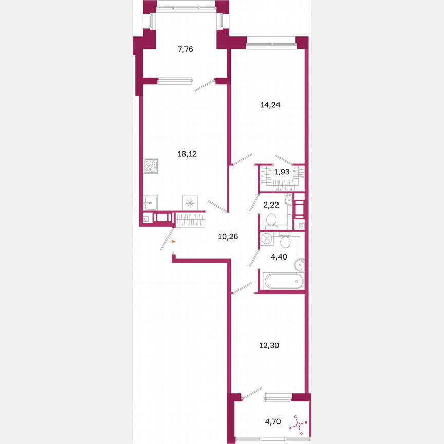 2-к. квартира, 69,7 м², 5/10 эт.