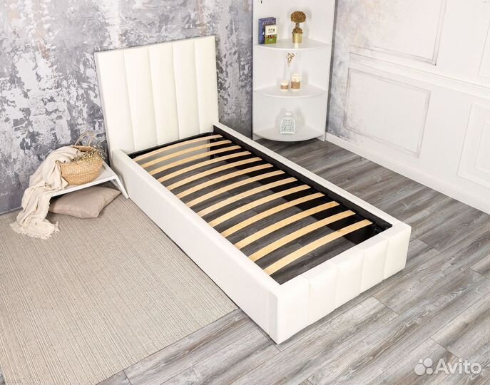 Кровать 80х200 велюр слоновая кость Богема