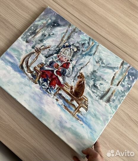 Картина маслом Девочка с котом 40х50 см на заказ