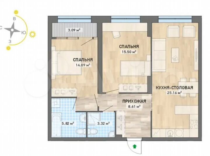 2-к. квартира, 75 м², 3/26 эт.