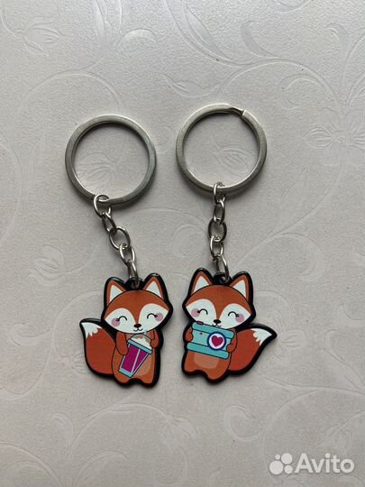 Брелок парный «Лисички», 2 шт, лиса с кофе