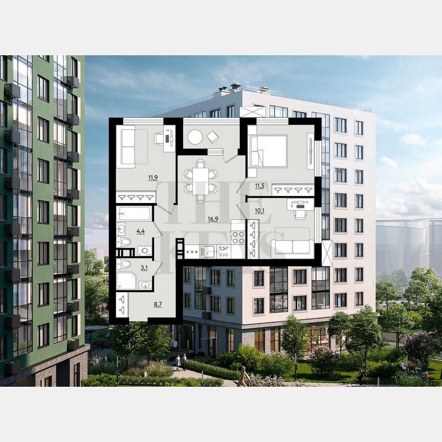 3-к. квартира, 68,5 м², 5/9 эт.