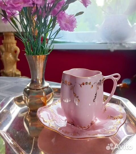 Розовый фарфор кофейная двоечка