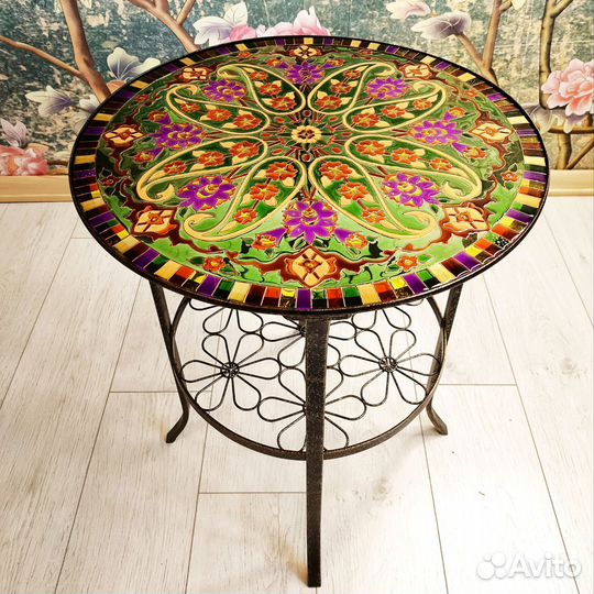 Стол журнальный,витражный эффект, Восток в зеленом