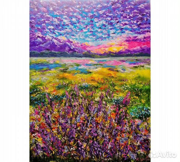 Картина маслом на холсте Пейзаж Краски заката