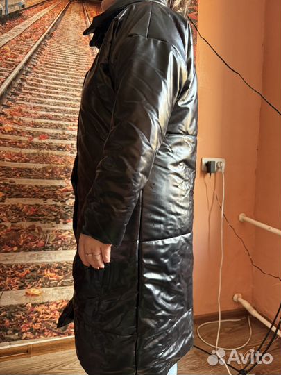 Пуховик из экокожи оверсайз зимний 48 размер