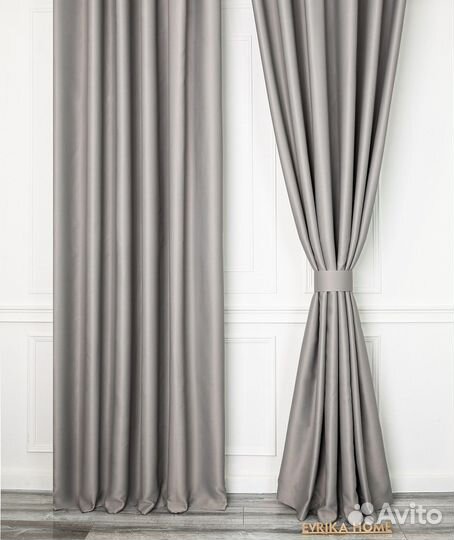 Шторы блэкаут Амадео серо-бежевый бесшовный пошив