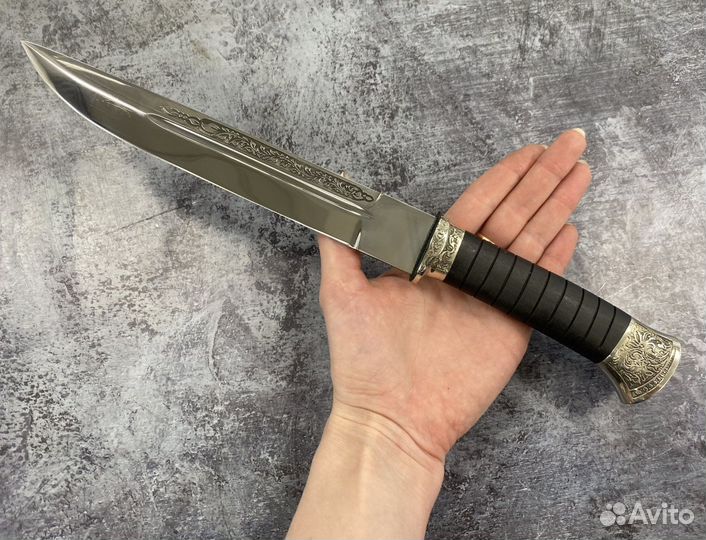 Пластунский нож-2 с резьбой, украшенный, 95х18, ме