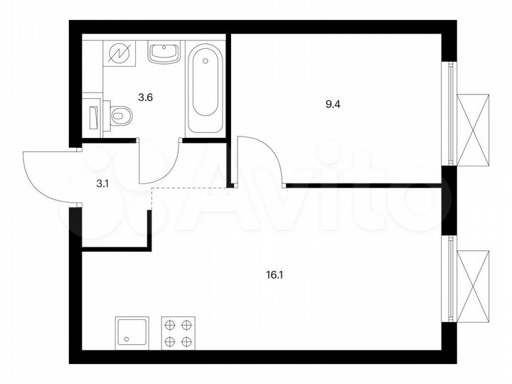 1-к. квартира, 32,2 м², 4/16 эт.