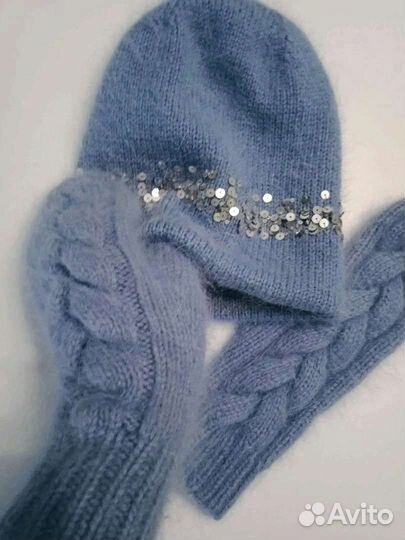 Новые шапка варежки снуд бактус джемпер пух норки