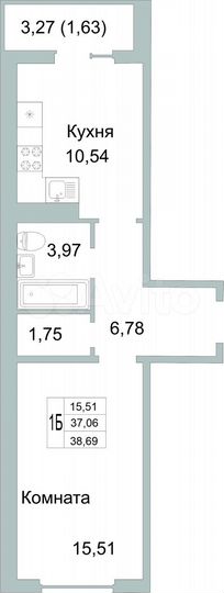 1-к. квартира, 38,9 м², 1/9 эт.