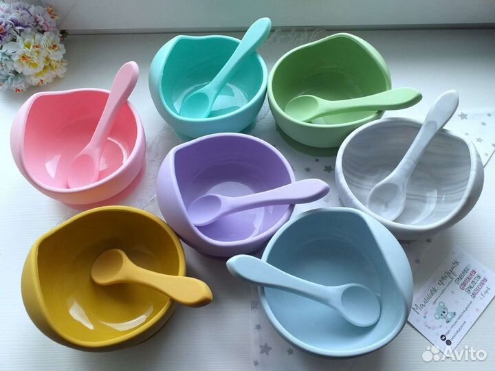 Детская силиконовая посуда: тарелка и ложка