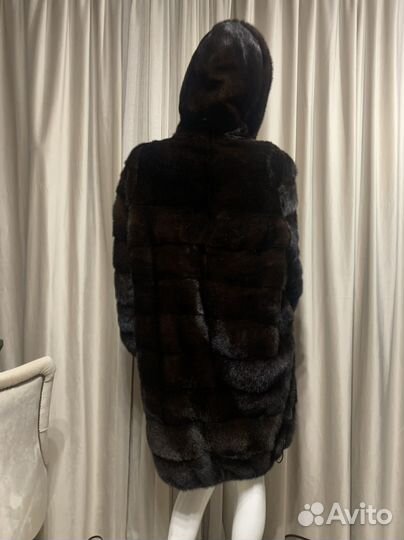 Шуба норковая поперечка с капюшоном 52/54