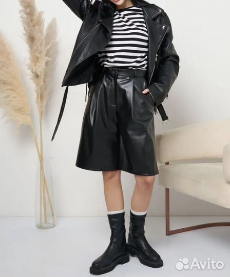 Кожаные шорты длинные женские
