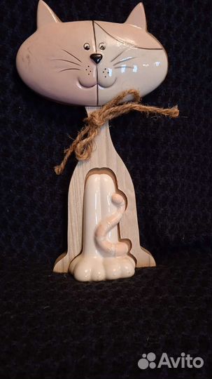 Фигурка Кошка Италия новая (дерево,керамика)