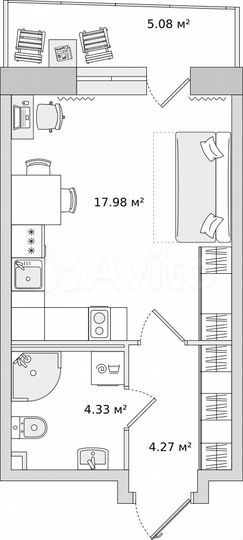 Квартира-студия, 26,9 м², 8/23 эт.