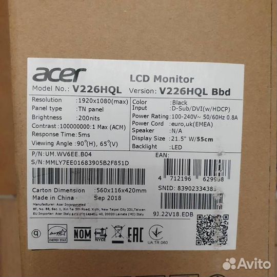 ЖК монитор Acer 22 дюйма V226HQL