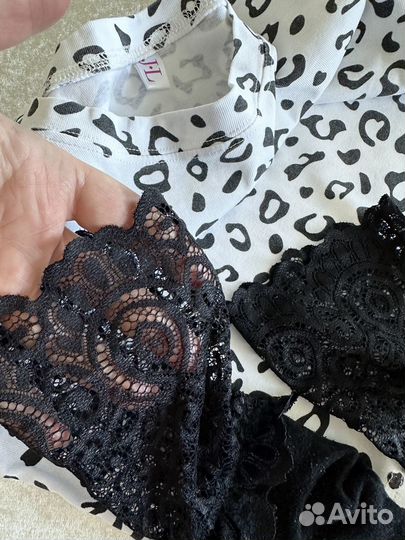 Футболка белая далматинец носки кружевные черные