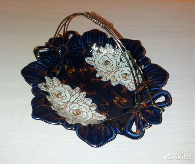 Ваза конфетница кобальт роспись золото, Красота