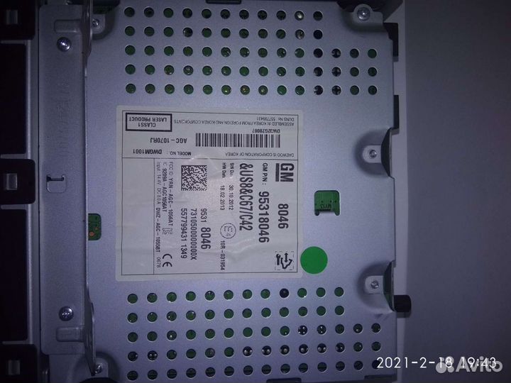 Штатная магнитола от Шевроле Круз с рамкой