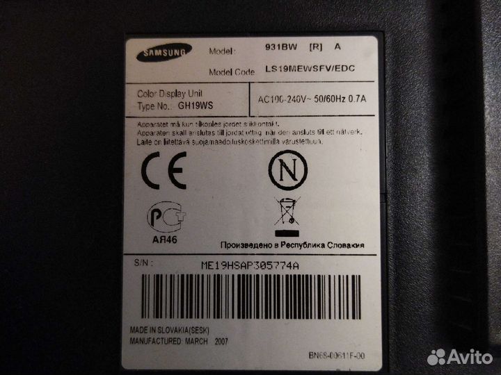 Монитор Samsung syncmaster 931bw