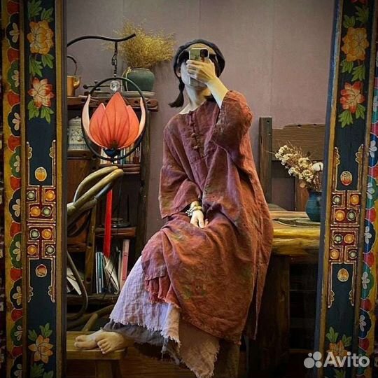 Суперское платье бохо лён большой размер