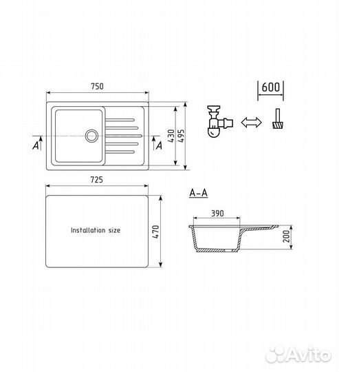 Кухонная мойка Ulgran U-400-310, серый