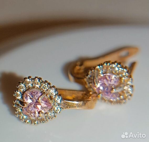 Золотые серьги детские 585 с фианитами