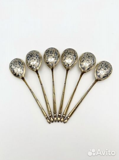 Серебряные чайные ложки 84 пр набор 6 шт в футляре