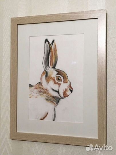 Большая картина в раме ветки рябины