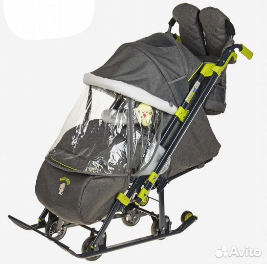 Санки коляска Ника 7-3 серый джинс
