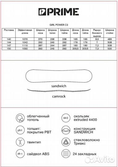Сноуборд Prime - girl Power С2 144 см