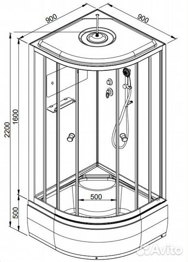 Душевая кабина Deto B 90x90 (тонированное стекло) хром B90sblack