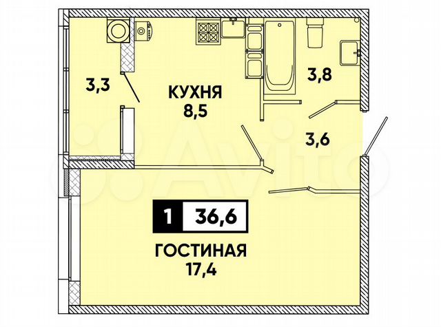 1-к. квартира, 37 м², 2/9 эт.
