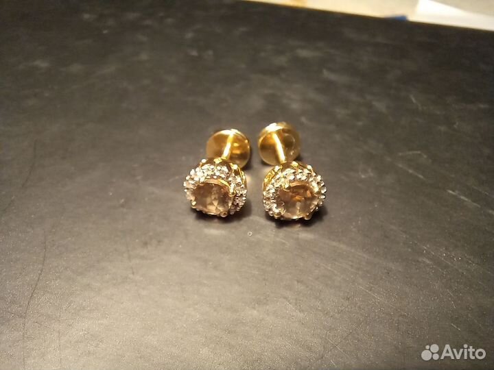 Золотые серьги цитрин брил