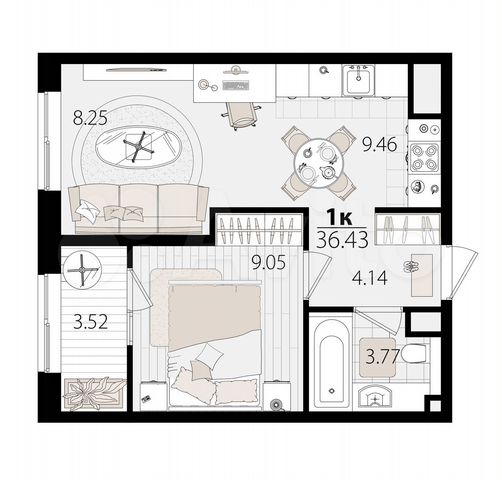 1-к. квартира, 36,4 м², 2/18 эт.