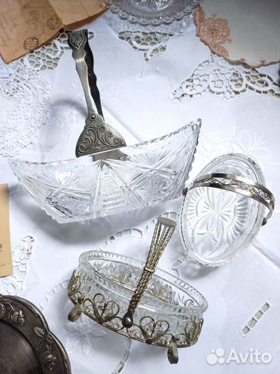 Ваза хрусталь с ободком (Мельхиор/Серебро)