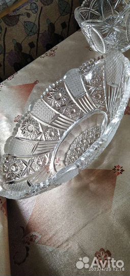 Хрустальная ваза ладья