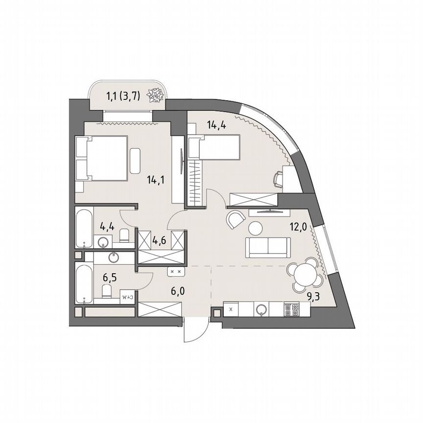 3-к. квартира, 72,2 м², 3/35 эт.