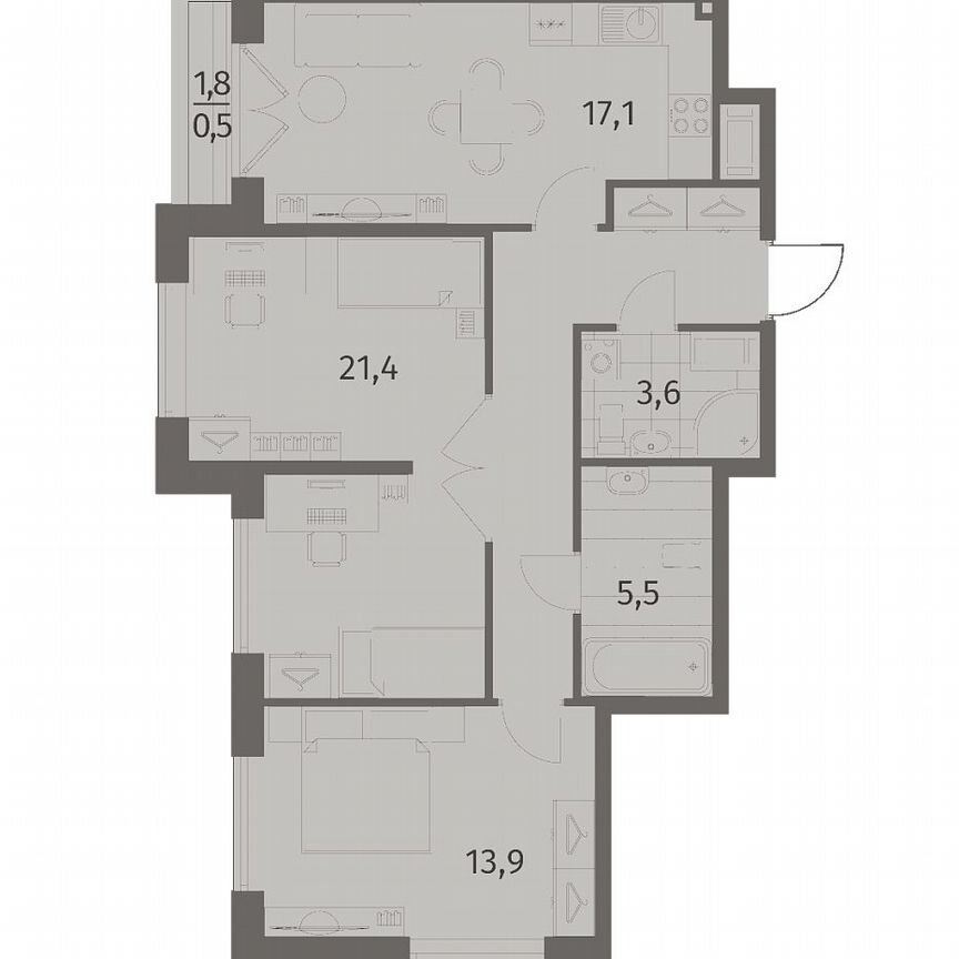 2-к. квартира, 73,4 м², 7/8 эт.